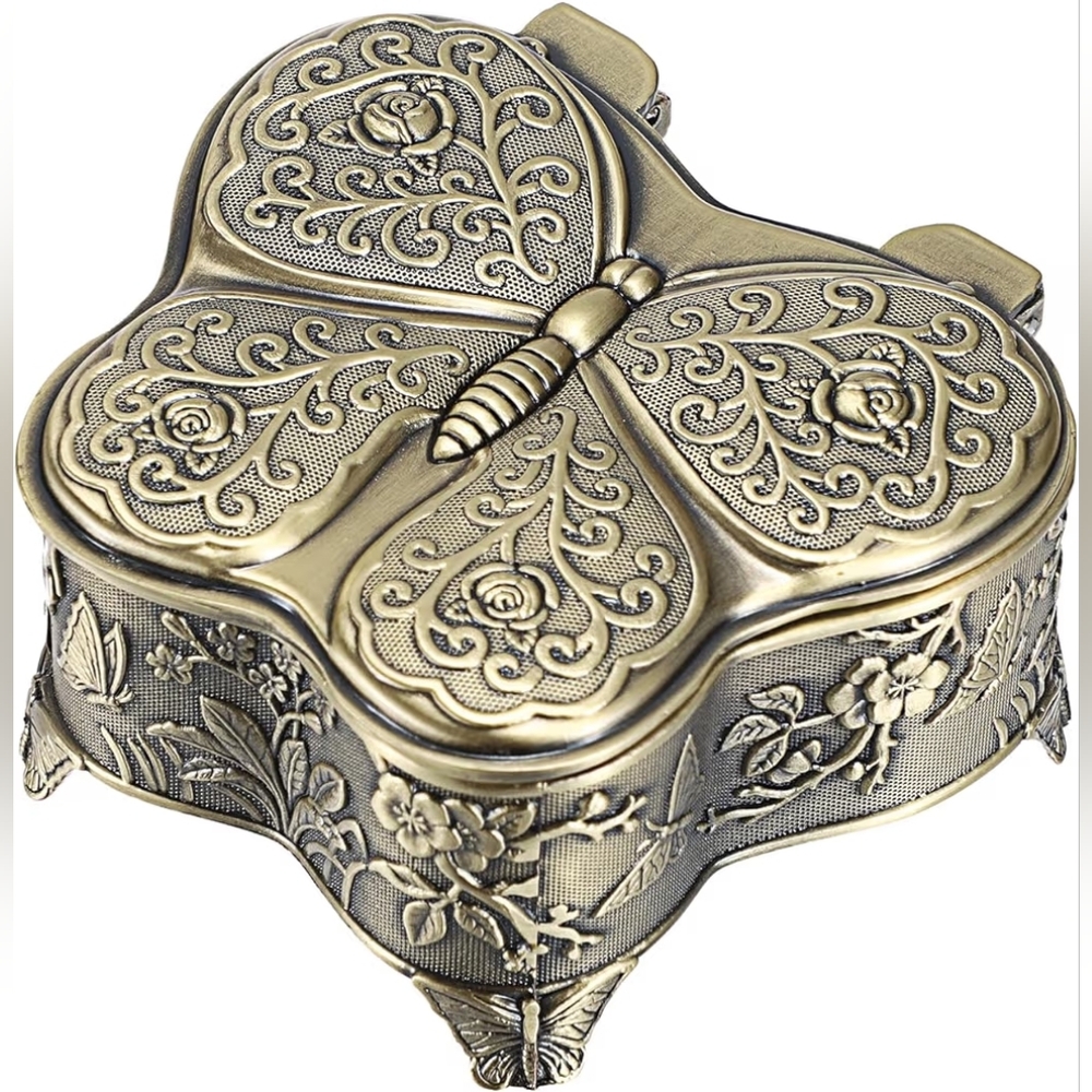 Bronze Vintage Butterfly Jewelry Box